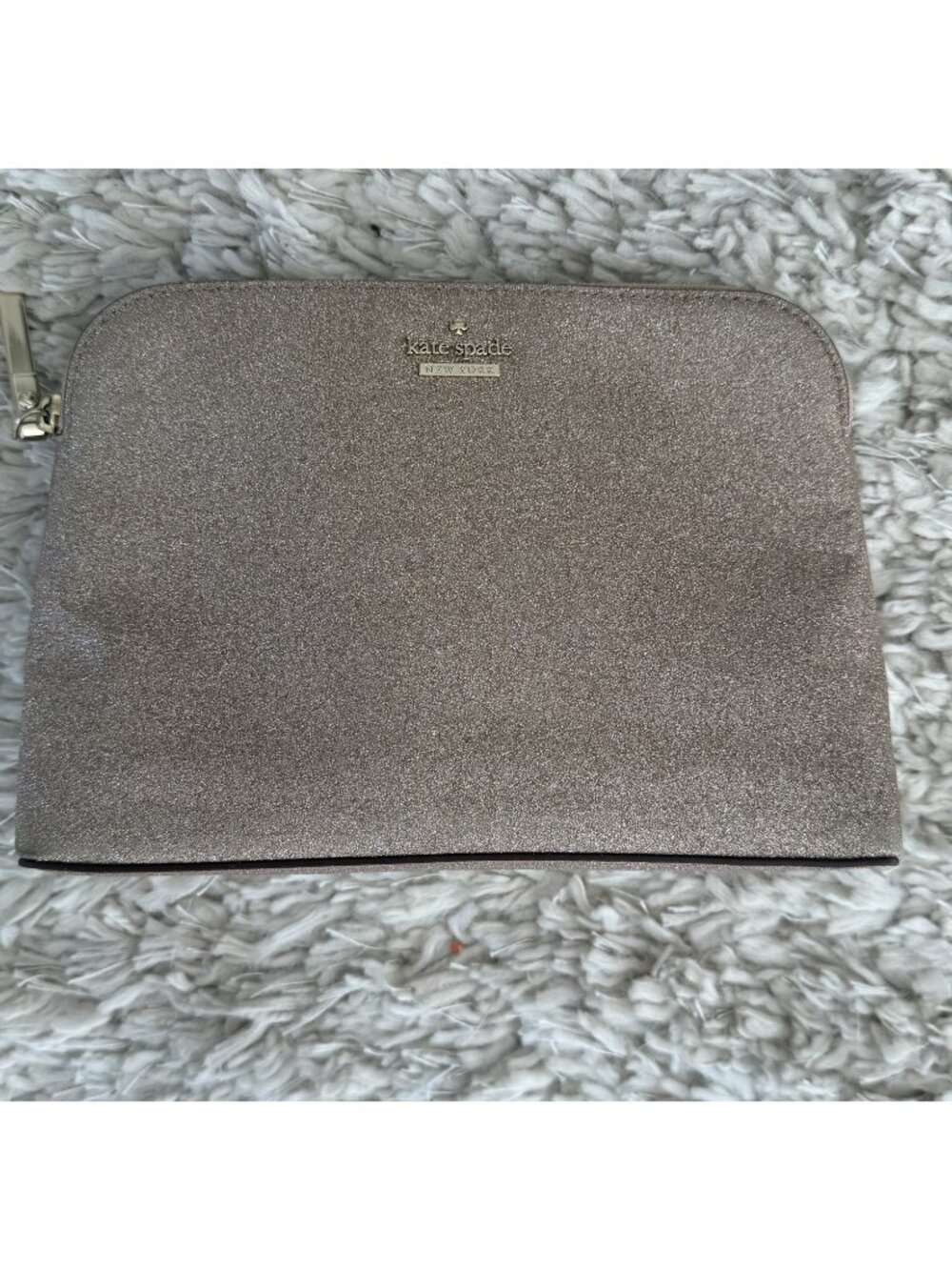 Kate Spade Rose Gold Glitter Cosmetic Bag Dome Zip Makeup Travel Pouch